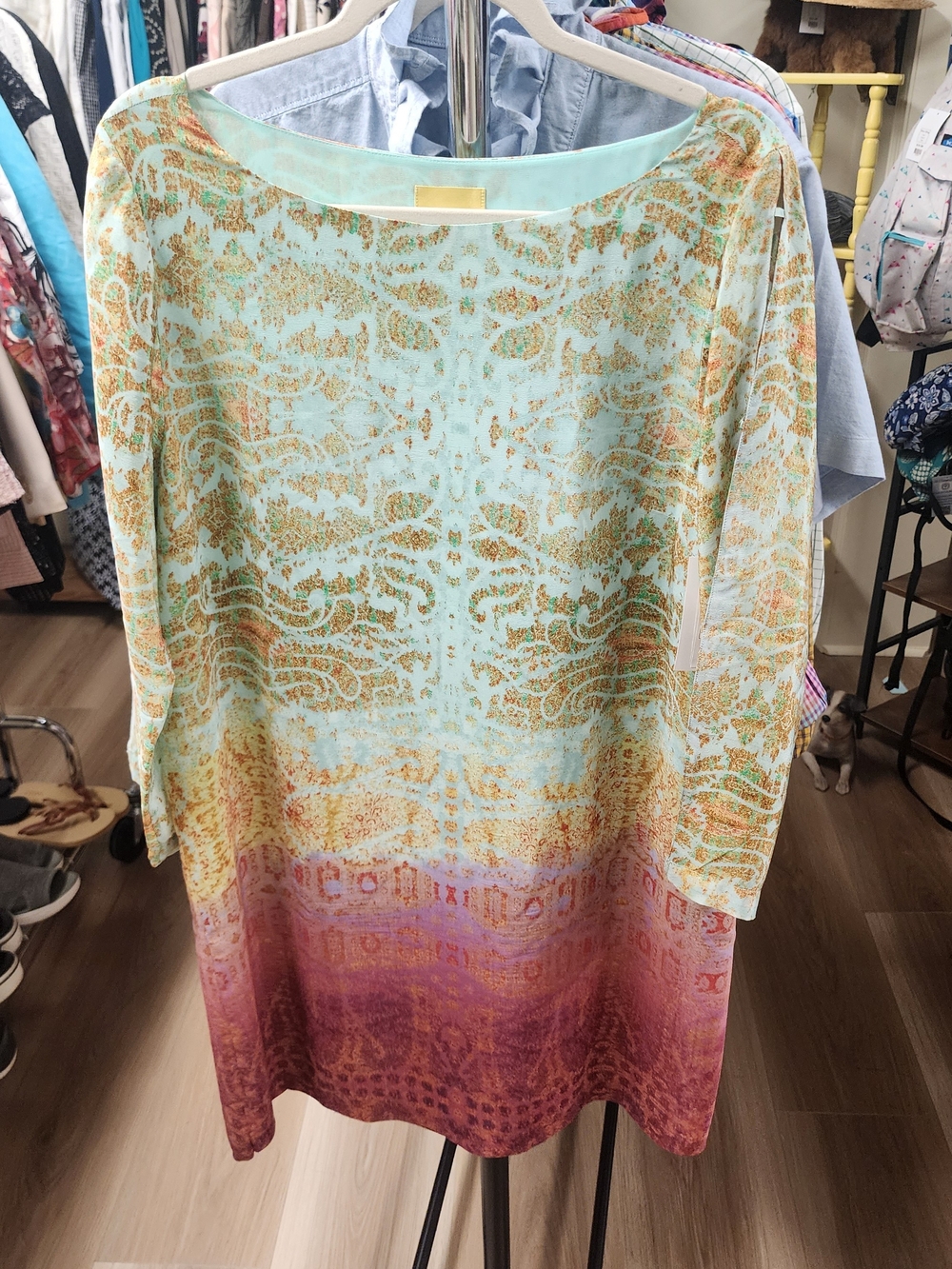 Maeve Mint and Gold Printed Shift Dress
